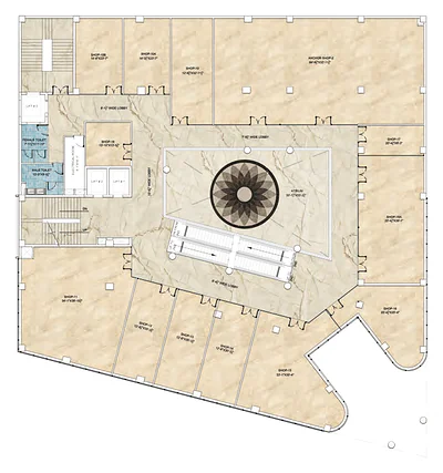 Pretium Mall 1st floor plan: retail shops and anchor store space around the atrium